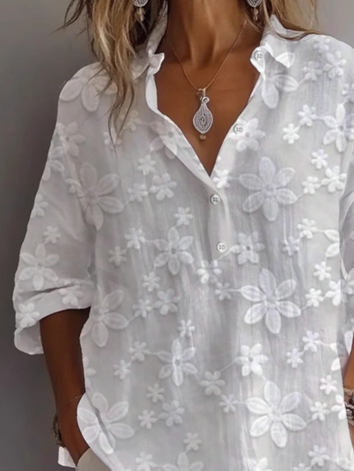 Damen Geblümt Langarm Bluse Frühling/Herbst Print Hemdkragen Täglich Lässig Oberteile
