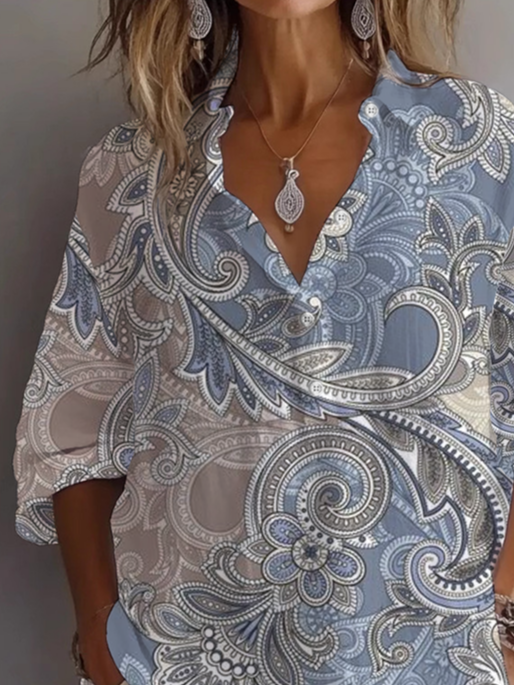 Damen Geblümt Langarm Bluse Frühling/Herbst Print Hemdkragen Täglich Lässig Oberteile