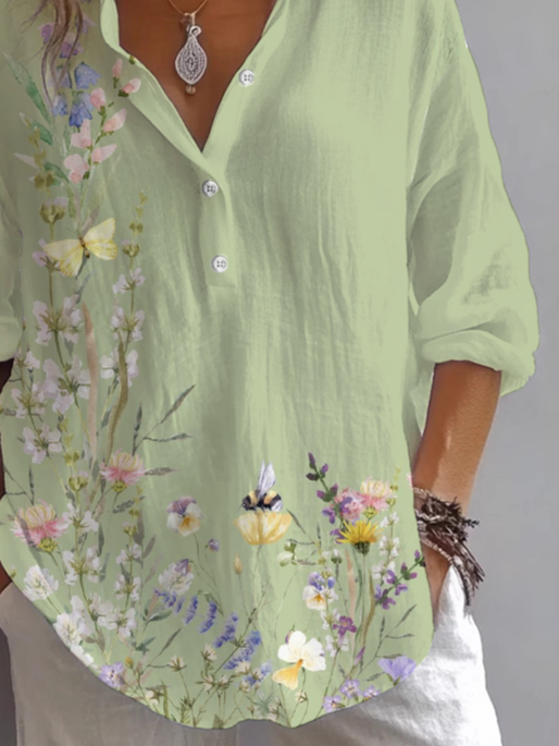 Damen Geblümt Langarm Bluse Frühling/Herbst Print Hemdkragen Täglich Lässig Oberteile