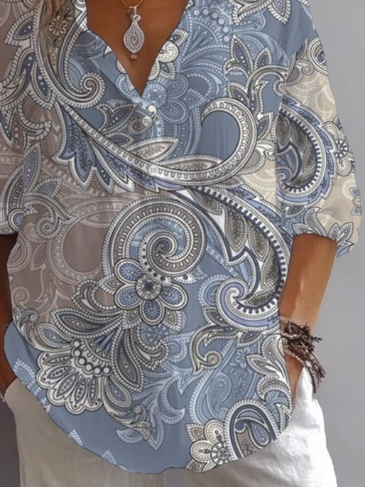 Damen Geblümt Langarm Bluse Frühling/Herbst Print Hemdkragen Täglich Lässig Oberteile