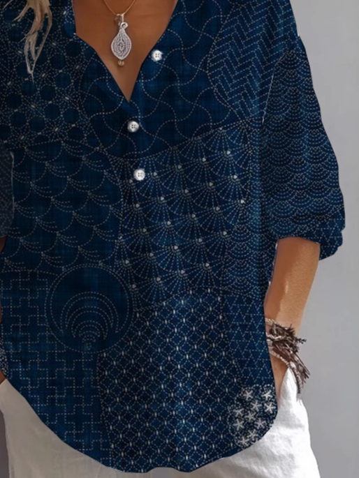 Damen Abstrakt Langarm Bluse Frühling/Herbst Print Hemdkragen Täglich Lässig Oberteile
