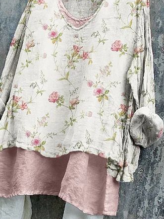 Damen Geblümt Langarm Bluse Frühling/Herbst Print V-Ausschnitt Täglich Lässig Oberteile