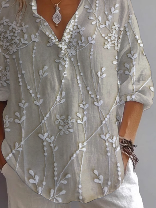 Damen Geblümt Langarm Bluse Frühling/Herbst Print Hemdkragen Täglich Lässig Oberteile