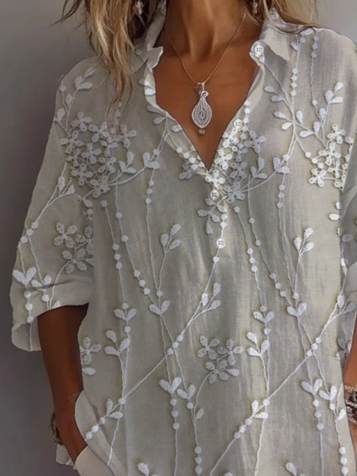 Damen Geblümt Langarm Bluse Frühling/Herbst Print Hemdkragen Täglich Lässig Oberteile