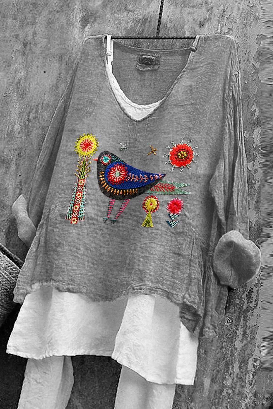 Damen Geblümt Langarm Bluse Frühling/Herbst Print V-Ausschnitt Täglich Lässig Oberteile
