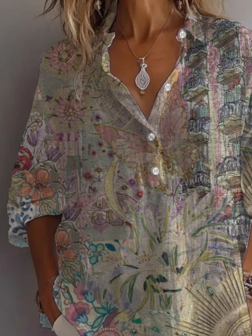 Damen Abstrakt Langarm Bluse Frühling/Herbst Print Hemdkragen Täglich Lässig Oberteile