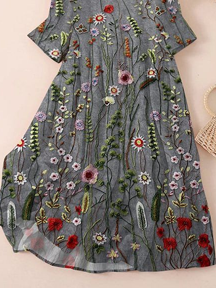 Damen Geblümt Dreiviertelärmel Frühling/Herbst Print Kleid Rundhals Täglich Lässig Maxikleid Klassisch H-Linie Kleid