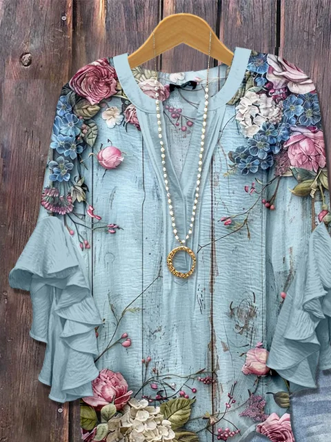 Damen Geblümt Halbarm Bluse Sommer Print V-Ausschnitt Täglich Lässig Oberteile