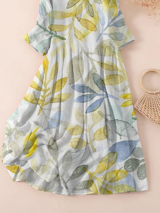 Damen Geblümt Dreiviertelärmel Frühling/Herbst Print Kleid Rundhals Täglich Lässig Maxikleid Klassisch H-Linie Kleid