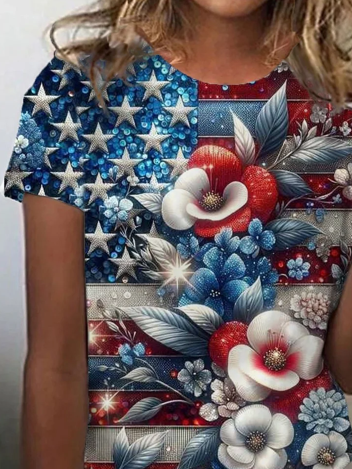 Damen Geblümt Kurzarm T-Shirts T-Shirt Rundhals Print Lässig Sommer T-Shirt mit Grafik Oberteile