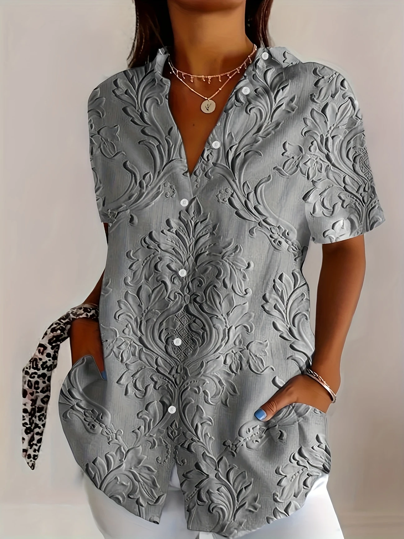 Damen Geblümt Kurzarm Bluse Sommer Print Hemdkragen Täglich Lässig Oberteile