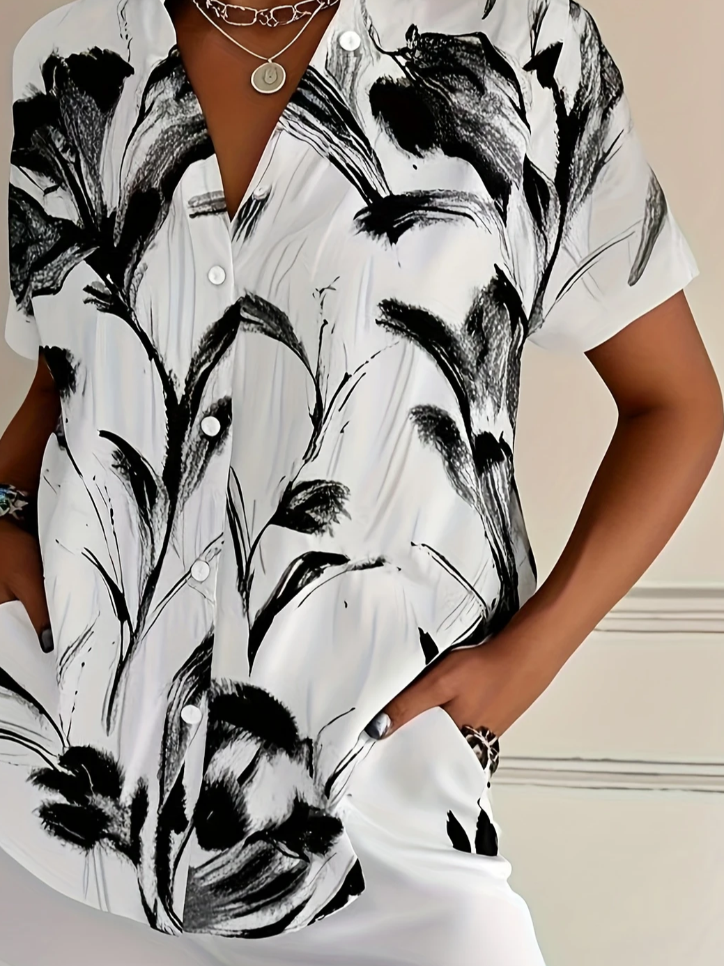 Damen Geblümt Kurzarm Bluse Sommer Print Hemdkragen Täglich Lässig Oberteile