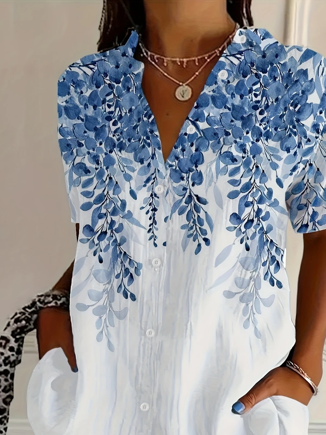 Damen Geblümt Kurzarm Bluse Sommer Print Hemdkragen Täglich Lässig Oberteile