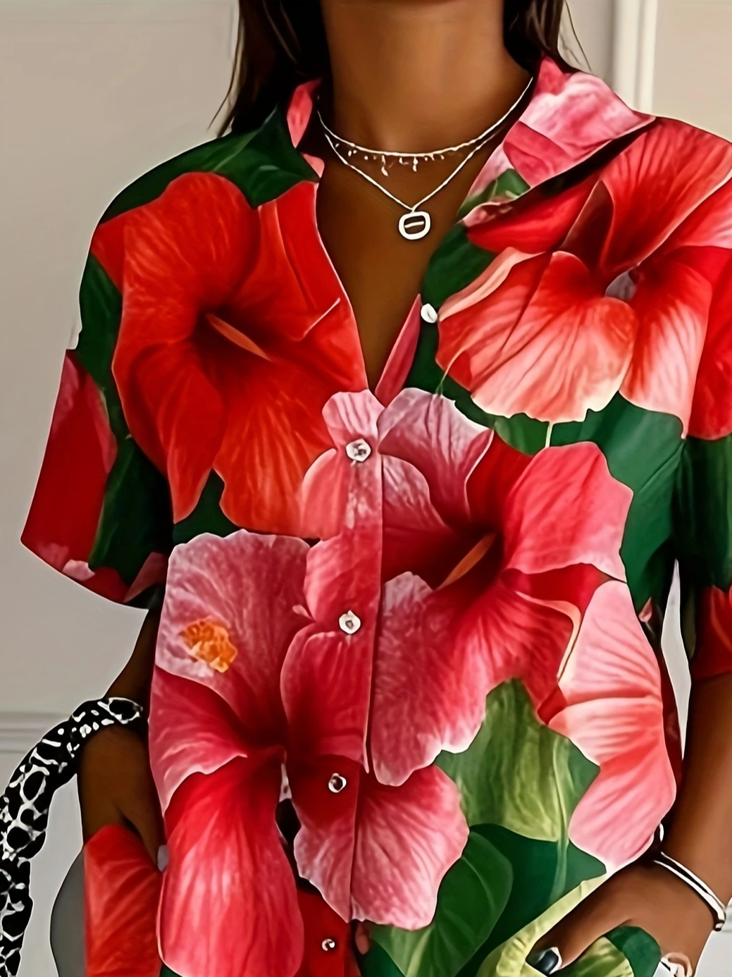 Damen Geblümt Kurzarm Bluse Sommer Print Hemdkragen Täglich Lässig Oberteile