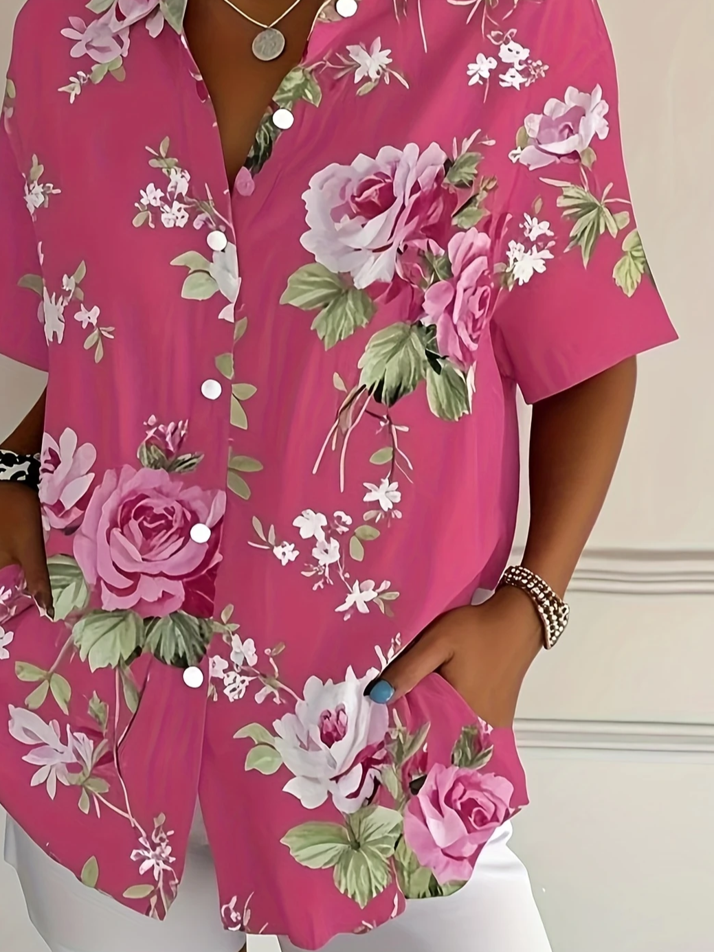 Damen Geblümt Kurzarm Bluse Sommer Print Hemdkragen Täglich Lässig Oberteile