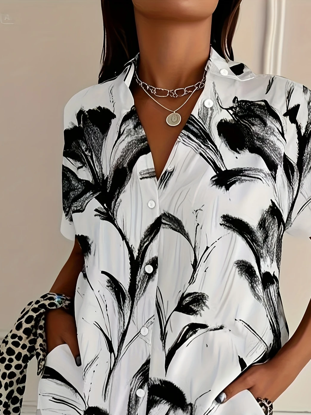 Damen Geblümt Kurzarm Bluse Sommer Print Hemdkragen Täglich Lässig Oberteile