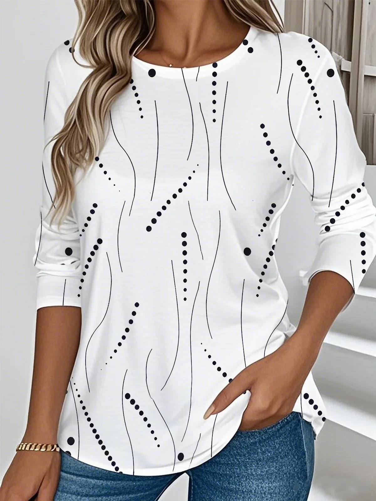 Damen Gestreift Langarm T-Shirts T-Shirt Rundhals Lässig Frühling/Herbst Oberteile