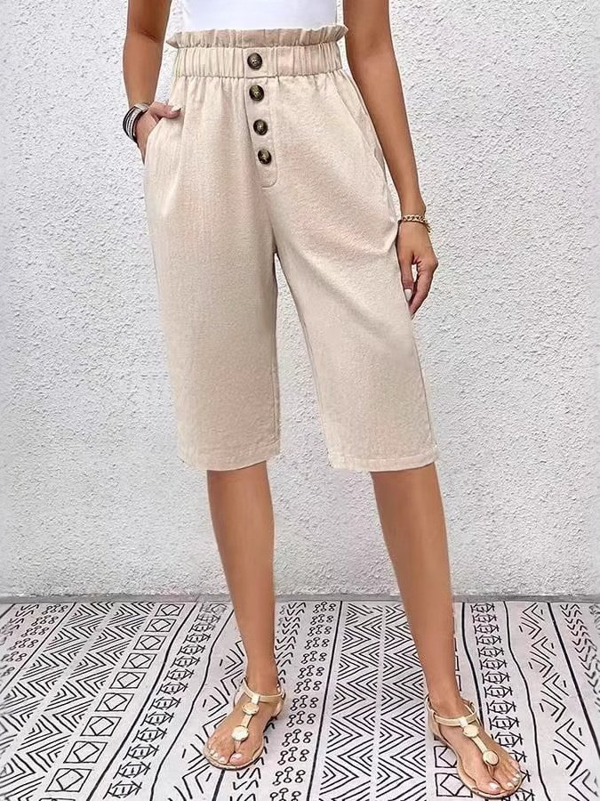 Damen Unifarben Fünfte Hose Elastische Taille Hose Lässig Sommer Hose