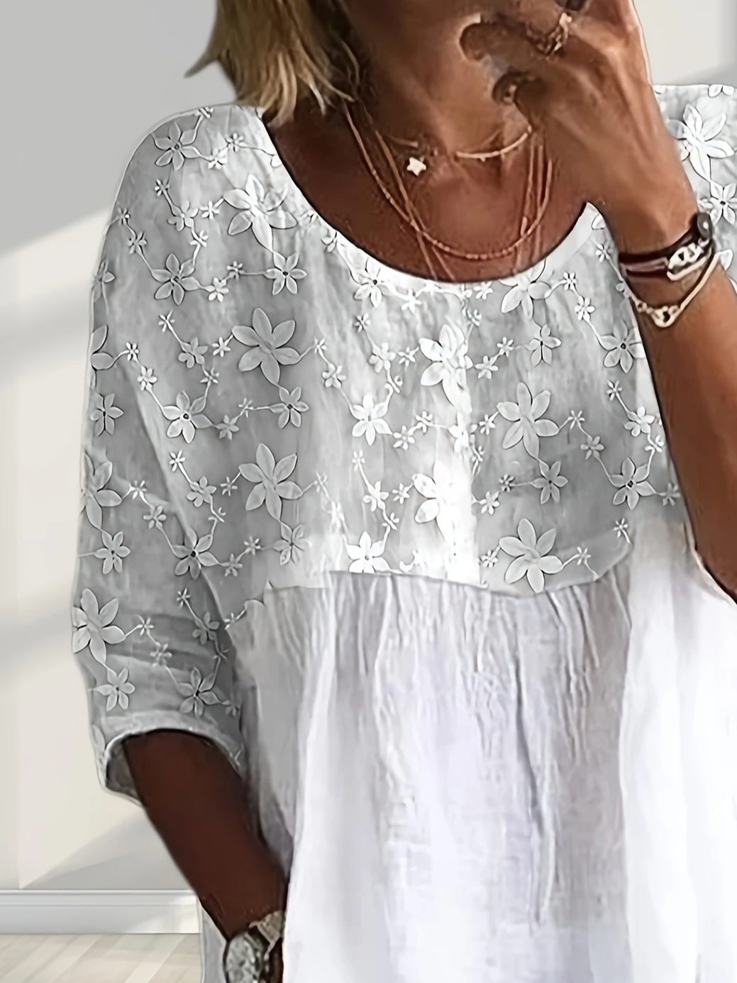 Damen Geblümt Halbarm Bluse Sommer Print Rundhals Täglich Lässig Oberteile