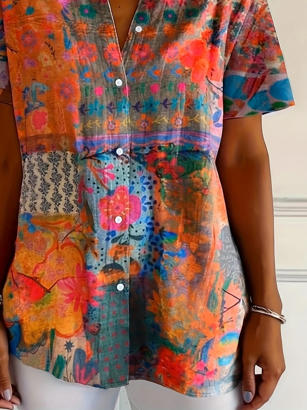 Damen Geblümt Kurzarm Bluse Sommer Print Hemdkragen Täglich Lässig Oberteile