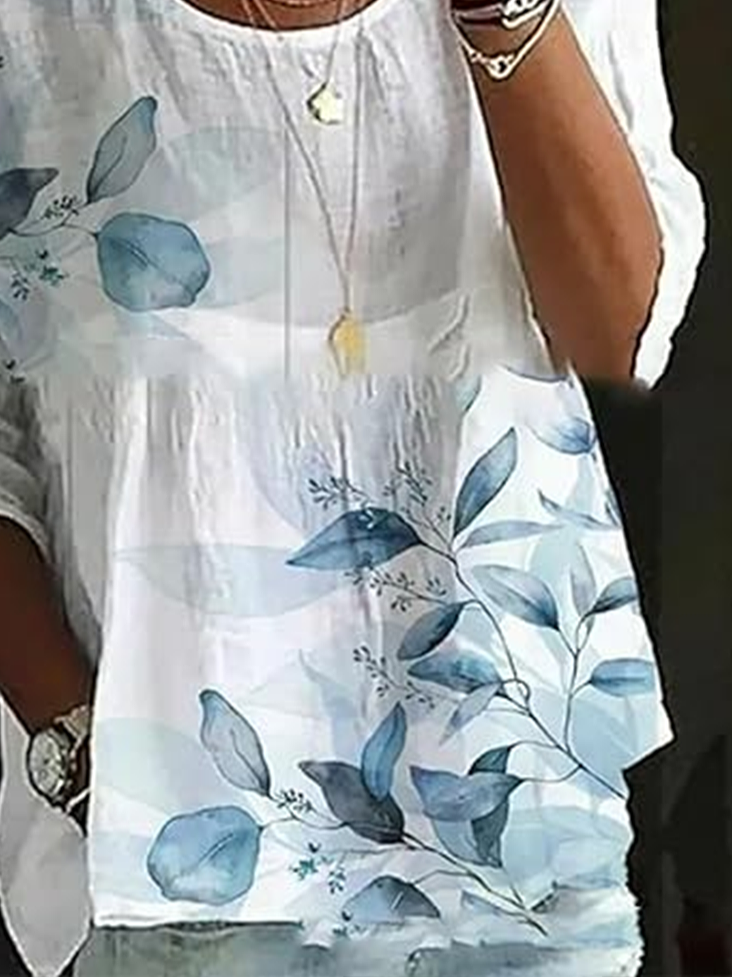 Damen Geblümt Halbarm Bluse Sommer Print Rundhals Täglich Lässig Oberteile