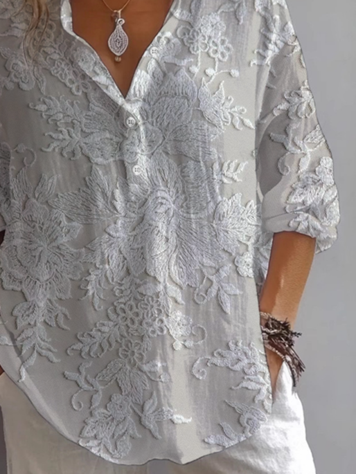 Damen Geblümt Langarm Bluse Frühling/Herbst Print Hemdkragen Täglich Lässig Oberteile