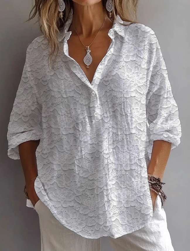 Damen Geblümt Langarm Bluse Frühling/Herbst Print Hemdkragen Täglich Lässig Oberteile