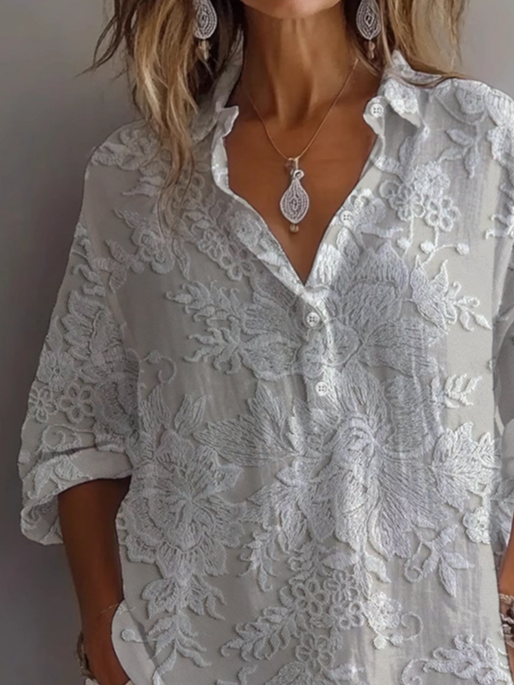Damen Geblümt Langarm Bluse Frühling/Herbst Print Hemdkragen Täglich Lässig Oberteile