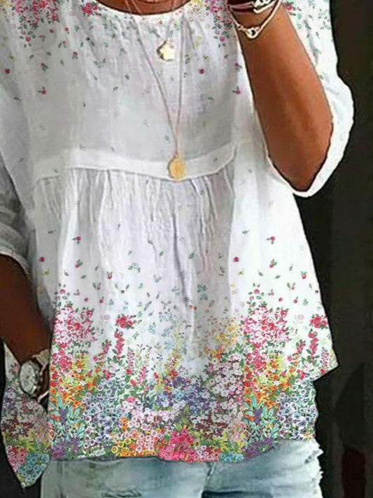 Damen Geblümt Halbarm Bluse Sommer Print Rundhals Täglich Lässig Oberteile