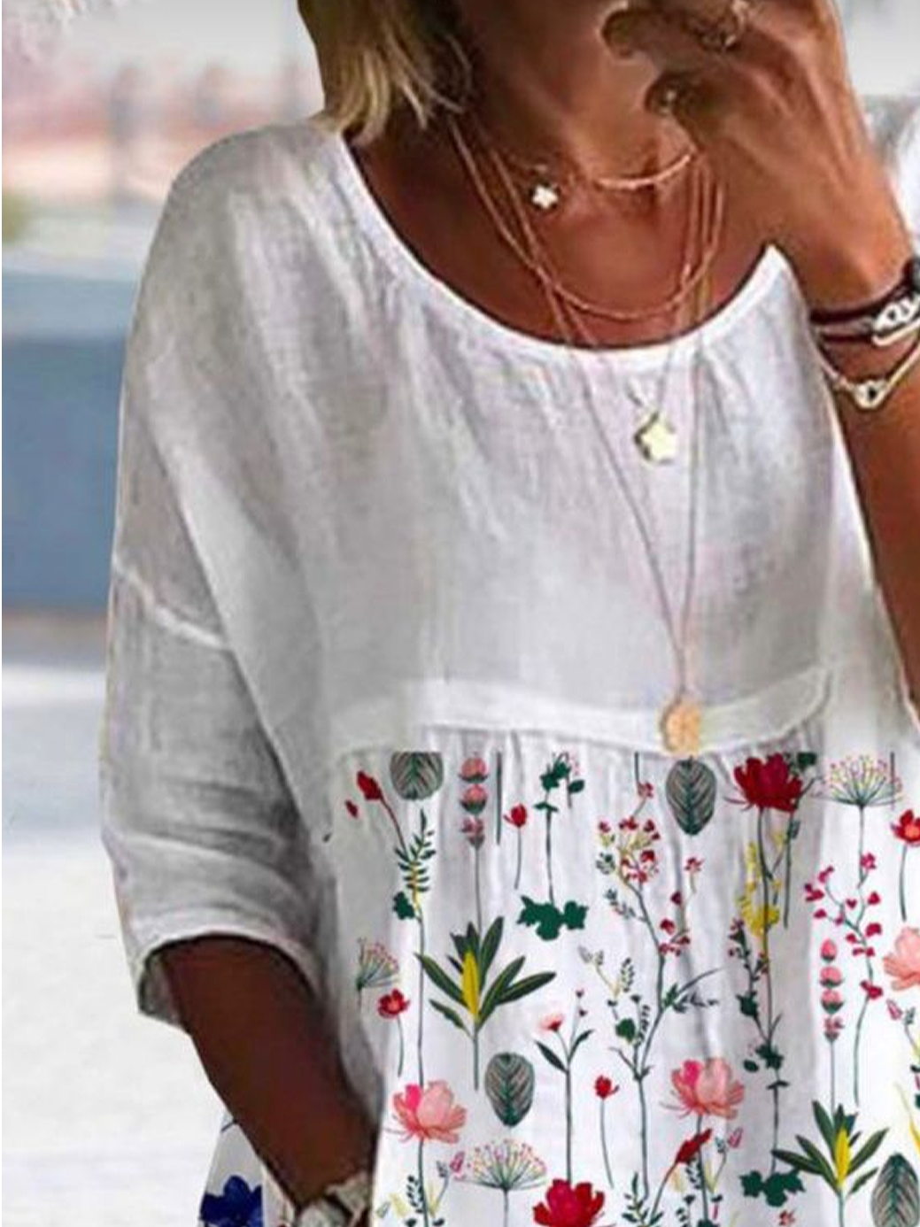Damen Geblümt Halbarm Bluse Sommer Print Rundhals Täglich Lässig Oberteile