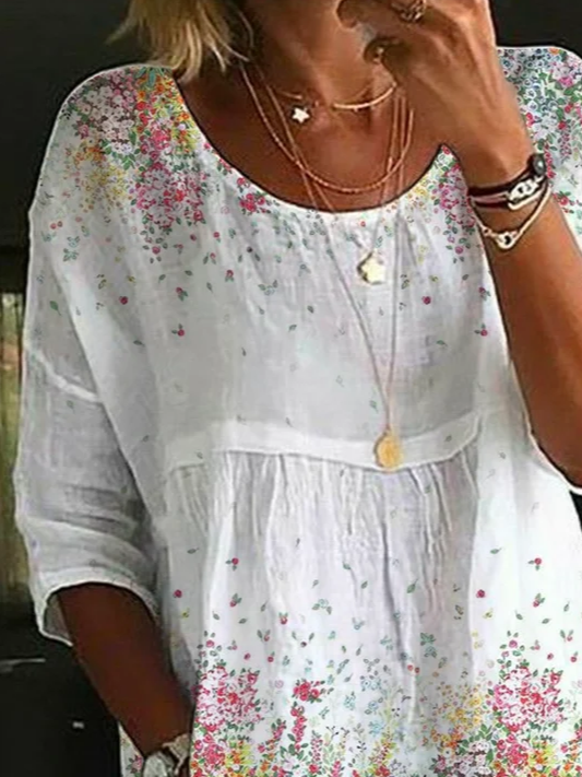 Damen Geblümt Halbarm Bluse Sommer Print Rundhals Täglich Lässig Oberteile