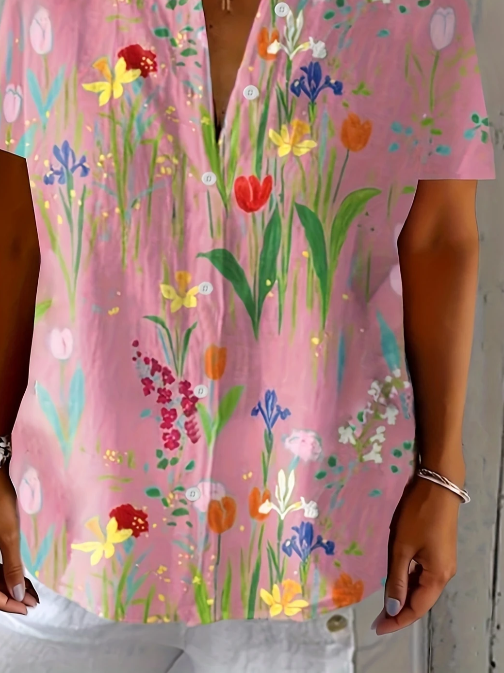 Damen Geblümt Kurzarm Bluse Sommer Print Hemdkragen Täglich Lässig Oberteile