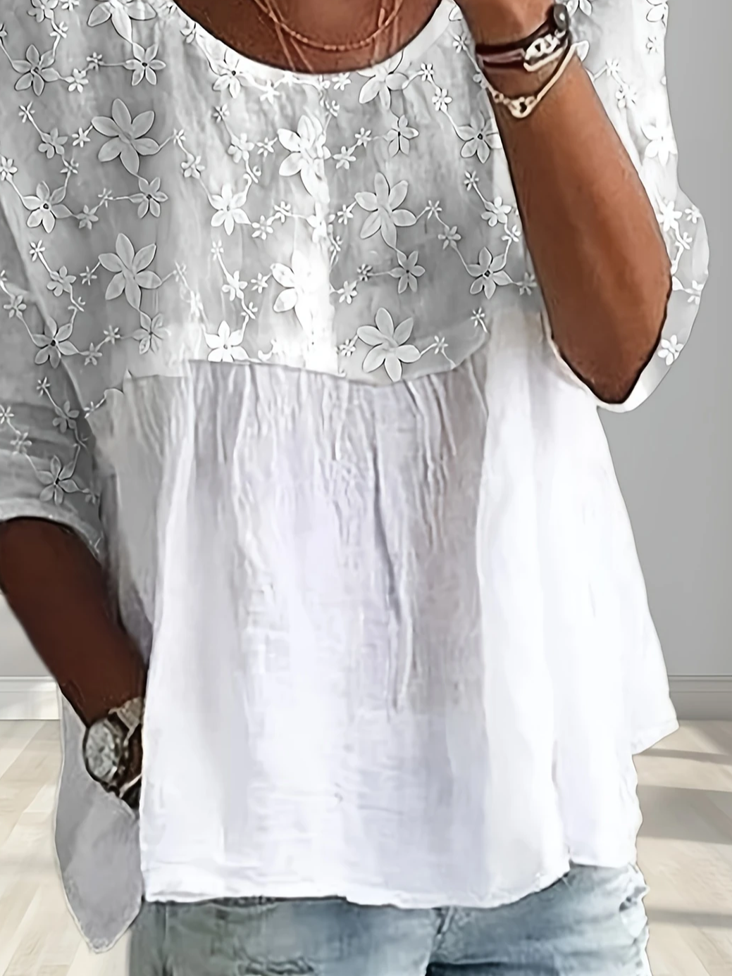 Damen Geblümt Halbarm Bluse Sommer Print Rundhals Täglich Lässig Oberteile