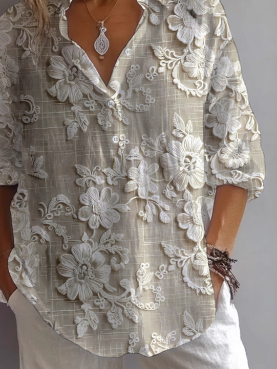 Damen Geblümt Langarm Bluse Frühling/Herbst Print Hemdkragen Täglich Lässig Oberteile