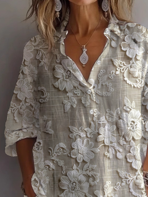 Damen Geblümt Langarm Bluse Frühling/Herbst Print Hemdkragen Täglich Lässig Oberteile