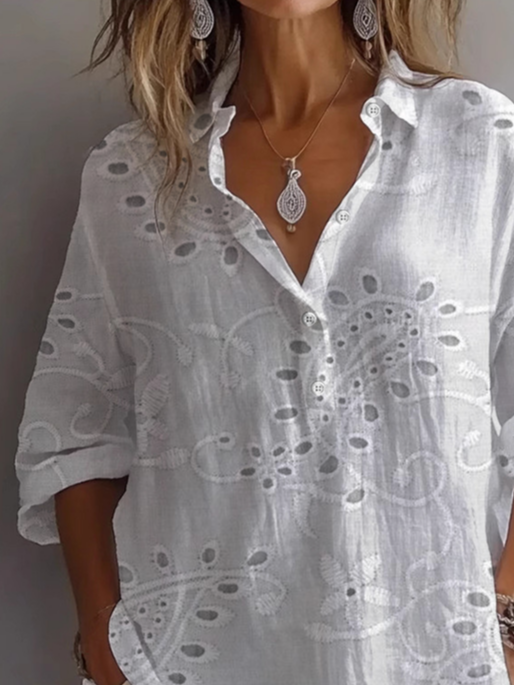 Damen Geblümt Langarm Bluse Frühling/Herbst Print Hemdkragen Täglich Lässig Oberteile