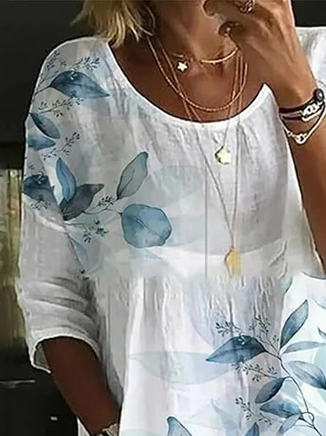 Damen Geblümt Halbarm Bluse Sommer Print Rundhals Täglich Lässig Oberteile