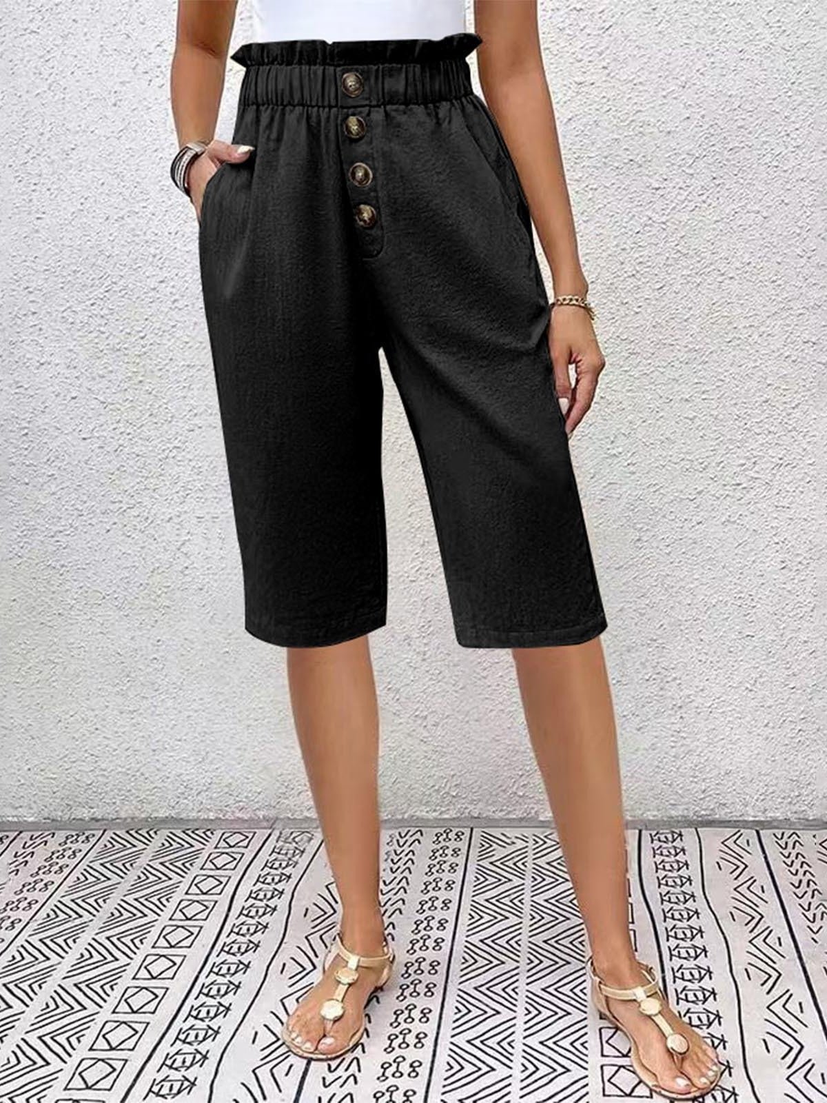 Damen Unifarben Fünfte Hose Elastische Taille Hose Lässig Sommer Hose