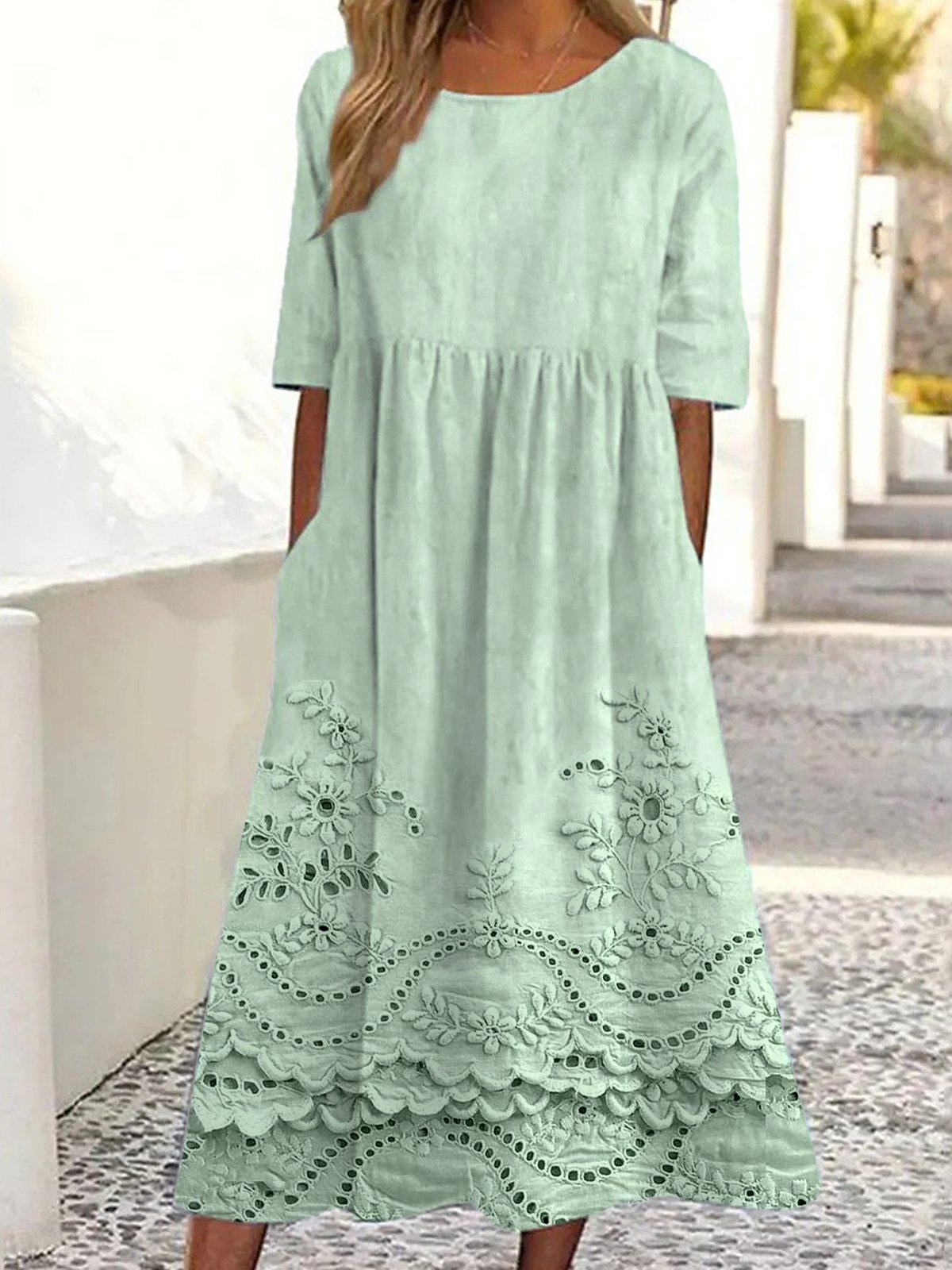 Damen Halbarm Sommer 3d Drucken Kleid Rundhals Täglich Ausgehen Retro Maxikleid Blusenkleid A-Linien-Kleid