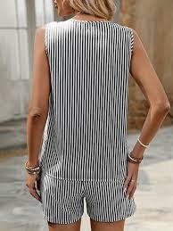 Damen Gestreift Zweiteiliges Set Täglich Ärmellos Lässig Sommer Kurze Sets Matching Set