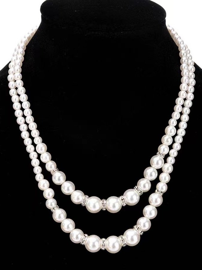 Fashion Nachgemachte Perle Perlen Halskette Temperament Diamant Doppelschicht Perle Pullover Lang Kette Halskette