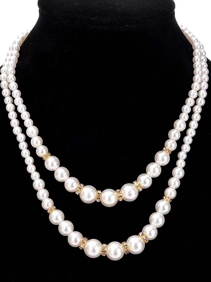 Fashion Nachgemachte Perle Perlen Halskette Temperament Diamant Doppelschicht Perle Pullover Lang Kette Halskette