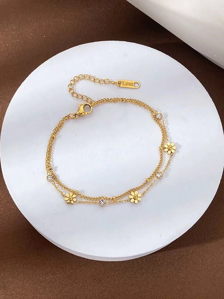 Klein Gänseblümchen Titan Stahl Nicht verblassend Armband Schmuck Blume Süß Doppelschicht Armband ins Persönlichkeit Nische Titan Stahl Armband