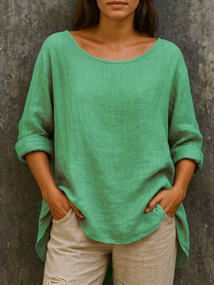 Damen Unifarben Langarm T-Shirts T-Shirt Rundhals Lässig Frühling/Herbst Oberteile