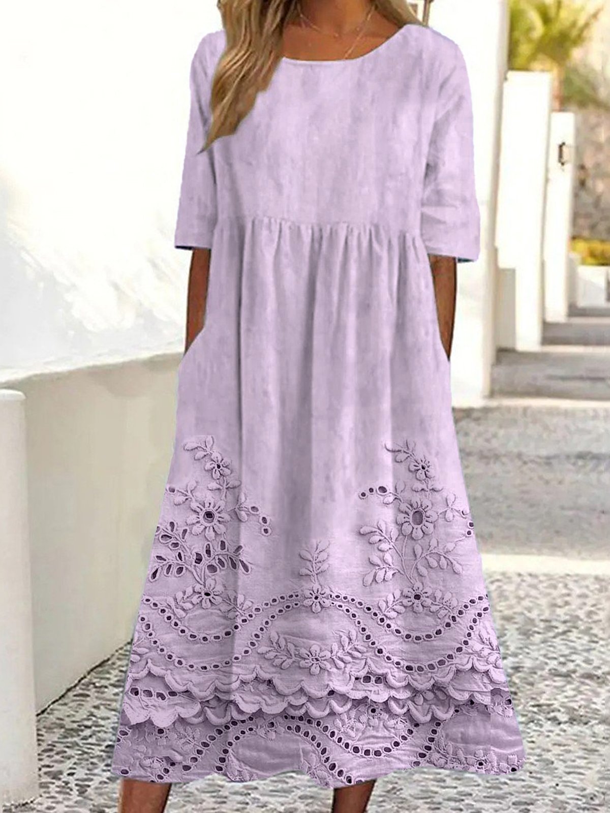 Damen Halbarm Sommer 3d Drucken Kleid Rundhals Täglich Ausgehen Retro Maxikleid Blusenkleid A-Linien-Kleid