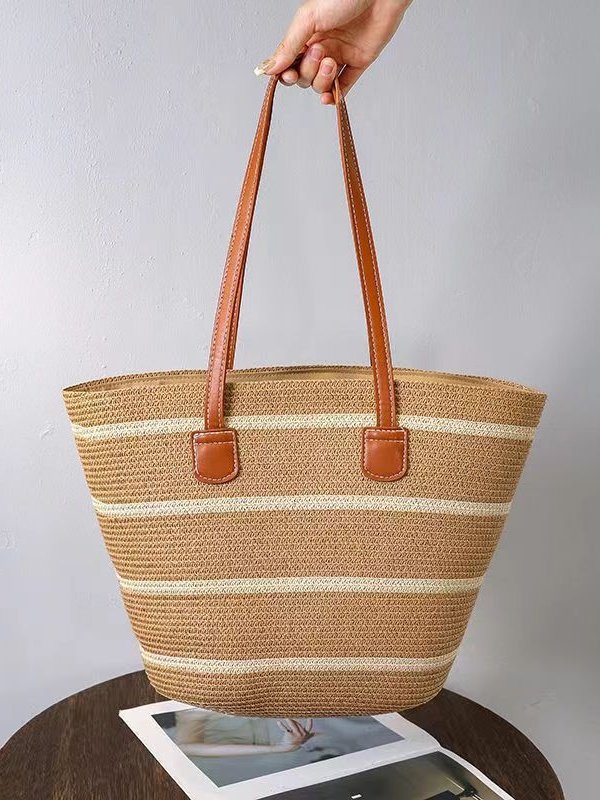 Neu Stroh Tasche Damen Sommer Handtasche Strand Handtasche GROSSE KAPAZITÄT Gewebe Umhängetasche hochwertig Eimer Tasche