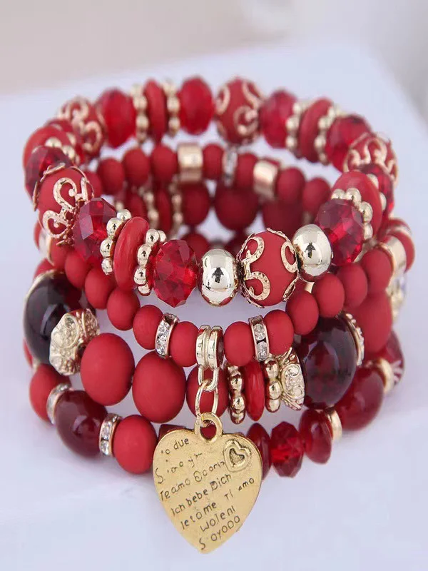 meistverkauft Bohemien Legierung Liebe Pendant mehrschichtig Elastisch Seil Perlen Armband
