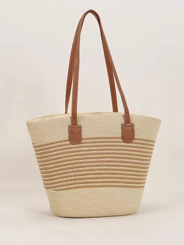 Neu Stroh Tasche Damen Sommer Handtasche Strand Handtasche GROSSE KAPAZITÄT Gewebe Umhängetasche hochwertig Eimer Tasche