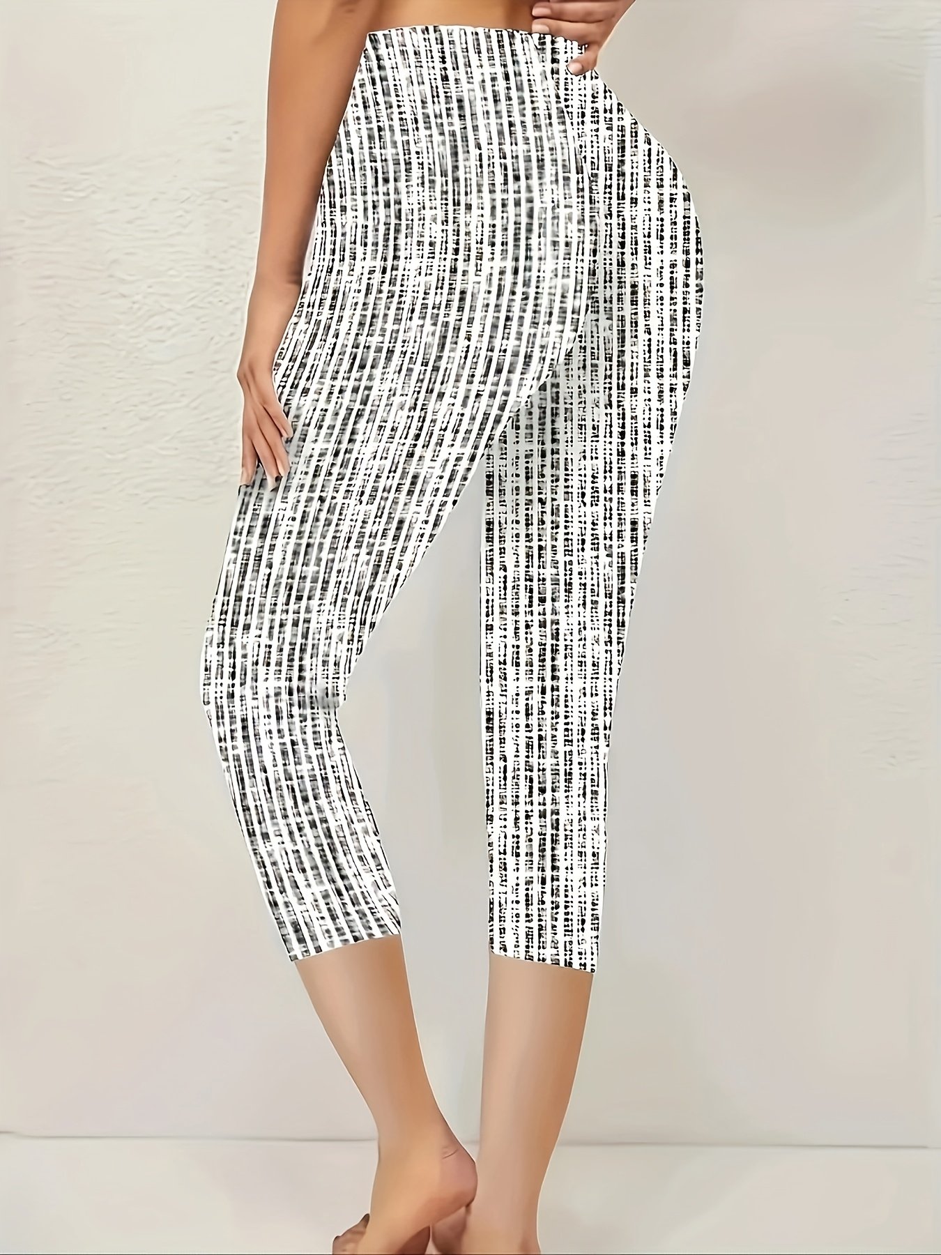 Damen Gestreift Caprihosen Elastische Taille Hose Lässig Sommer Hose