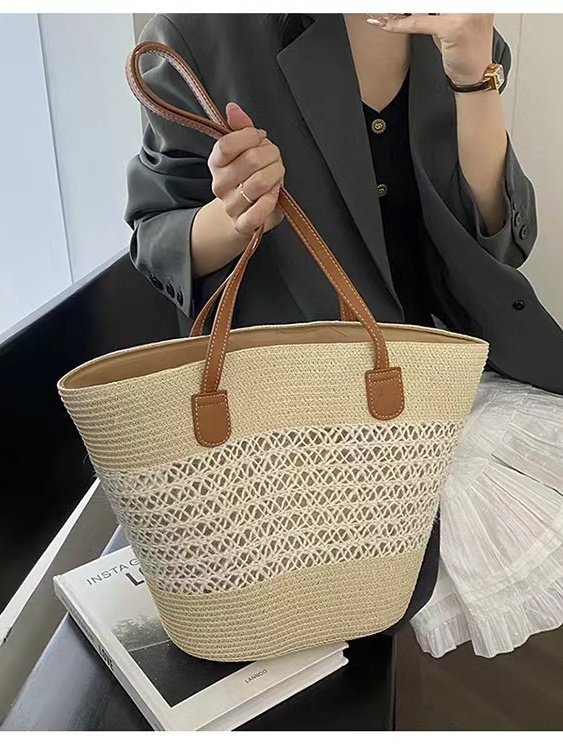 Neu Stroh Tasche Damen Sommer Handtasche Strand Handtasche GROSSE KAPAZITÄT Gewebe Umhängetasche hochwertig Eimer Tasche